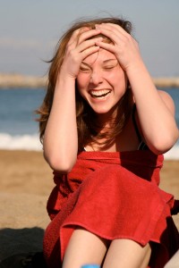 Girl Laughing With Shyness
